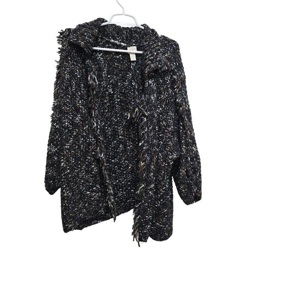 Chico’s Blue Black Gold Fringe Knit Open Front Sweater Size 2 - Picture 1 of 8